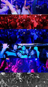 Collage of the crowd dancing under blue and purple lights at a Lucknow event